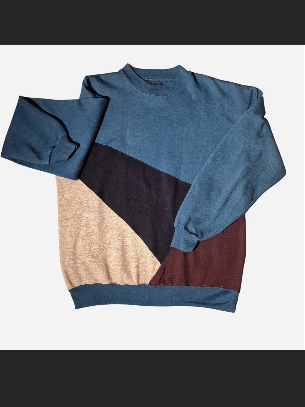 Vintage 90s Y2k Colorblock Crewneck Sweater - Blue, Black, Grey, Burgundy